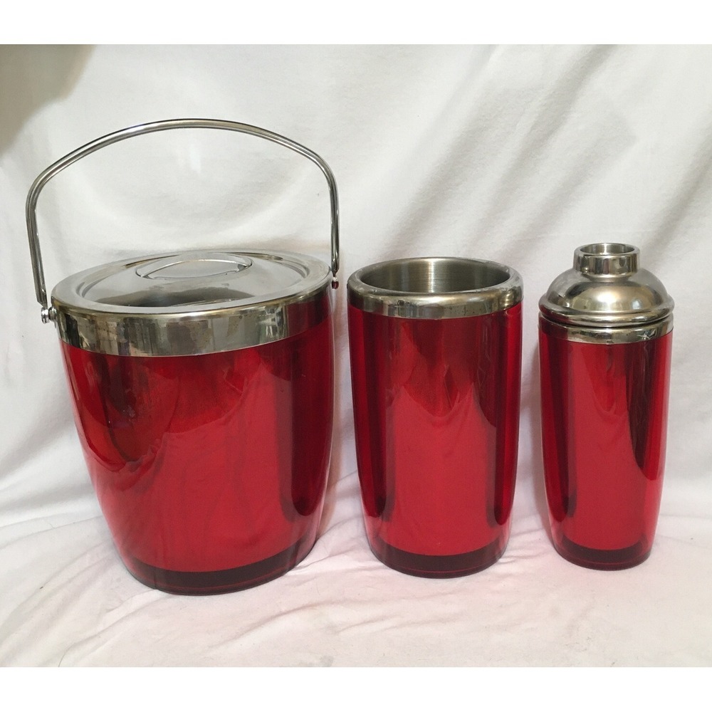 Bar Set Wine Chiller Cocktail Shaker Ice Bucket Red Acrylic S.Steel‎ Valentines